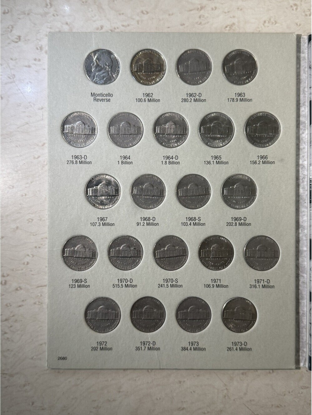 66 Jefferson Nickels 1962-1995 Complete P D S Set + 2004-D Vintage Coin Album